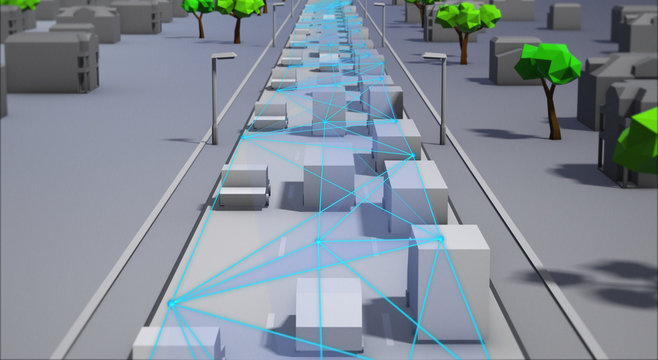 Traffic on the road with car connectivity simulation
