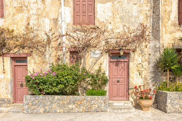 Fototapeta na wymiar View of Preveli monastery courtyard with the church of Saint John in Greece, Crete island.