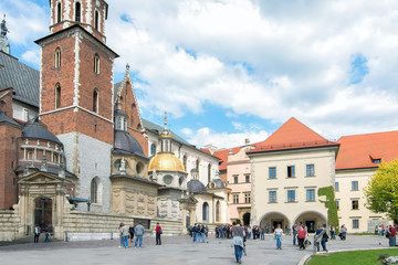 View of the facade of Wawel Cathedral - The Royal Archcathedral Basilica of Saints Stanislaus and Wenceslaus and the Wawel castle on the Wawel Hill