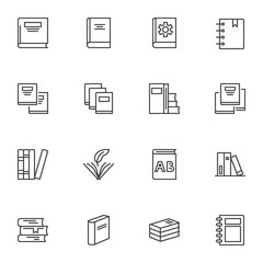 Bookstore books line icons set. linear style symbols collection, outline signs pack. vector graphics. Set includes icons as school book reading, dictionary, textbook, library, encyclopedia, diary