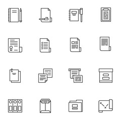 Business document line icons set. linear style symbols collection, outline signs pack. vector graphics. Set includes icons as office binder folders, quality certificate, paper clipboard, task list
