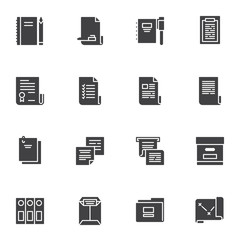 Business document vector icons set, modern solid symbol collection, filled style pictogram pack. Signs, logo illustration. Set includes icons as office folders, quality certificate, paper clipboard