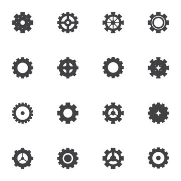 Setting gears vector icons set, modern solid symbol collection, Cogwheels filled style pictogram pack. Signs, logo illustration. Set includes icons as cog, clock mechanism, configuration
