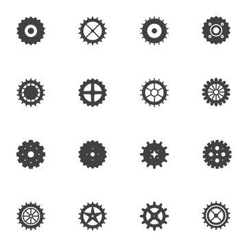 Circle gears vector icons set, modern solid symbol collection, filled style pictogram pack. Signs, logo illustration. Set includes icons as cogwheels, clock mechanism, settings cogwheel, cog