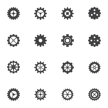 Gear vector icons set, modern solid symbol collection, filled style pictogram pack. Signs, logo illustration. Set includes icons as cogwheel, settings cog, clock mechanism