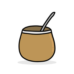 Calabash brown with mate drink hand drawn vector illustration in cartoon comic style icon logo