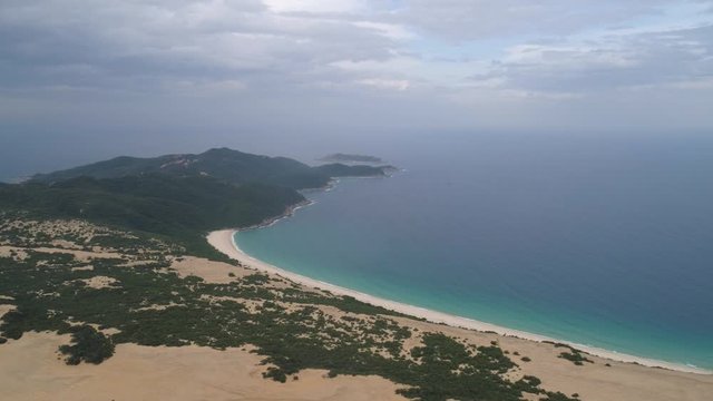Aerial of Na Beach at Dam Mon Peninsula, Van Phong Bay, Van Ninh, Khanh Hoa. is beautiful with its 10km untouched wilderness white sandy beach, crystal clear water, near most eastern point of Vietnam