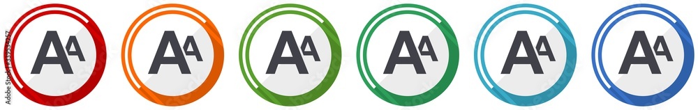 Poster Alphabet icon set, flat design vector illustration in 6 colors options for webdesign and mobile applications