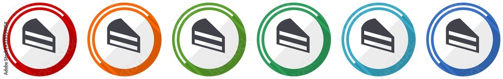 Aufkleber Cake icon set, flat design vector illustration in 6 colors options for webdesign and mobile applications