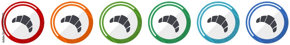 Poster croissant icon set, flat design vector illustration in 6 colors options for webdesign and mobile app