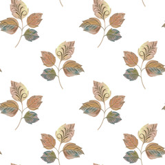 Art painting of leaves. Seamless botanical pattern on a white background. stylish art.