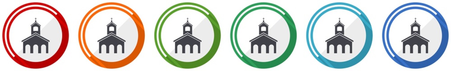 Religion, church icon set, flat design vector illustration in 6 colors options for webdesign and mobile applications