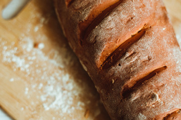 Home bread. Baking at home. Crusty bread made from wheat flour.