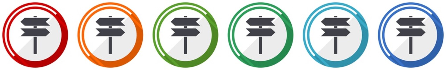Signpost, information, post icon set, flat design vector illustration in 6 colors options for webdesign and mobile applications © Alex White