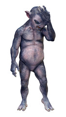 3D Rendering Blue Alien on White