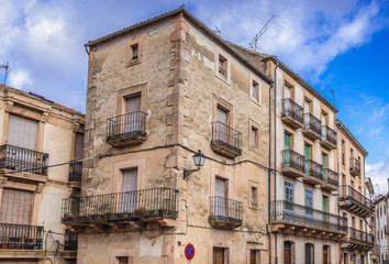 Fototapeta na wymiar Sepulveda town in Segovia region - view on the buildings on the main square, Spain