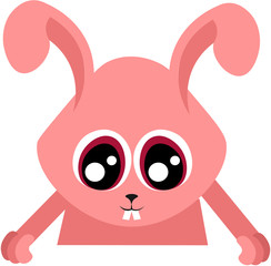 Pink bunny and red eyes. The face of the animal. Design for pet shop, veterinary clinic and zoo. Easter card.