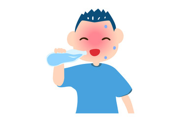 熱中症対策で水を飲む男の子のイラスト
