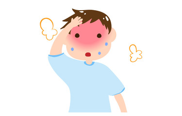 熱中症をおこしそうな男の子のイラスト