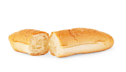 Tasty fresh bun with sesame seeds isolated on white background