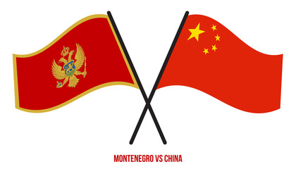 Montenegro and China Flags Crossed And Waving Flat Style. Official Proportion. Correct Colors