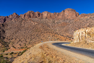 Scenery along the R105 near Tafraout in Morocco. This route along the atlas mountain is a terrific experience, traffic is very sparse, the road is narrow and very winding 