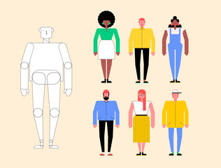 Diseño de personajes modernos joven femenino de mujer y masculino de hombre aislado