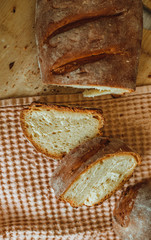 Home bread. Baking at home. Crusty bread made from wheat flour.