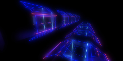 3D abstract background with neon lights. neon tunnel .space construction . 3d illustration