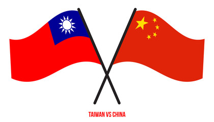 Taiwan and China Flags Crossed And Waving Flat Style. Official Proportion. Correct Colors