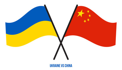 Ukraine and China Flags Crossed And Waving Flat Style. Official Proportion. Correct Colors