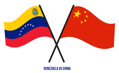 Venezuela and China Flags Crossed And Waving Flat Style. Official Proportion. Correct Colors