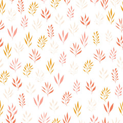 Seamless fancy pattern with elegant leaves and flowers. Floral fantasy motif. Vector illustration. 