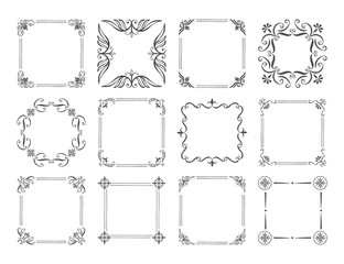 Collection of doodle flourish frames. Vector hand drawn design.