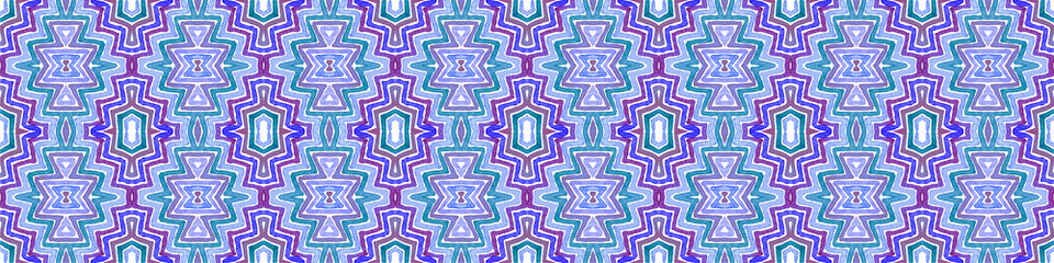 Blue Seamless Border Scroll. Geometric Watercolor 