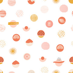 Abstract seamless pattern with creative dots. Cute baby textile design. Vector repeat illustration.