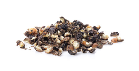 Ground black pepper on a white background