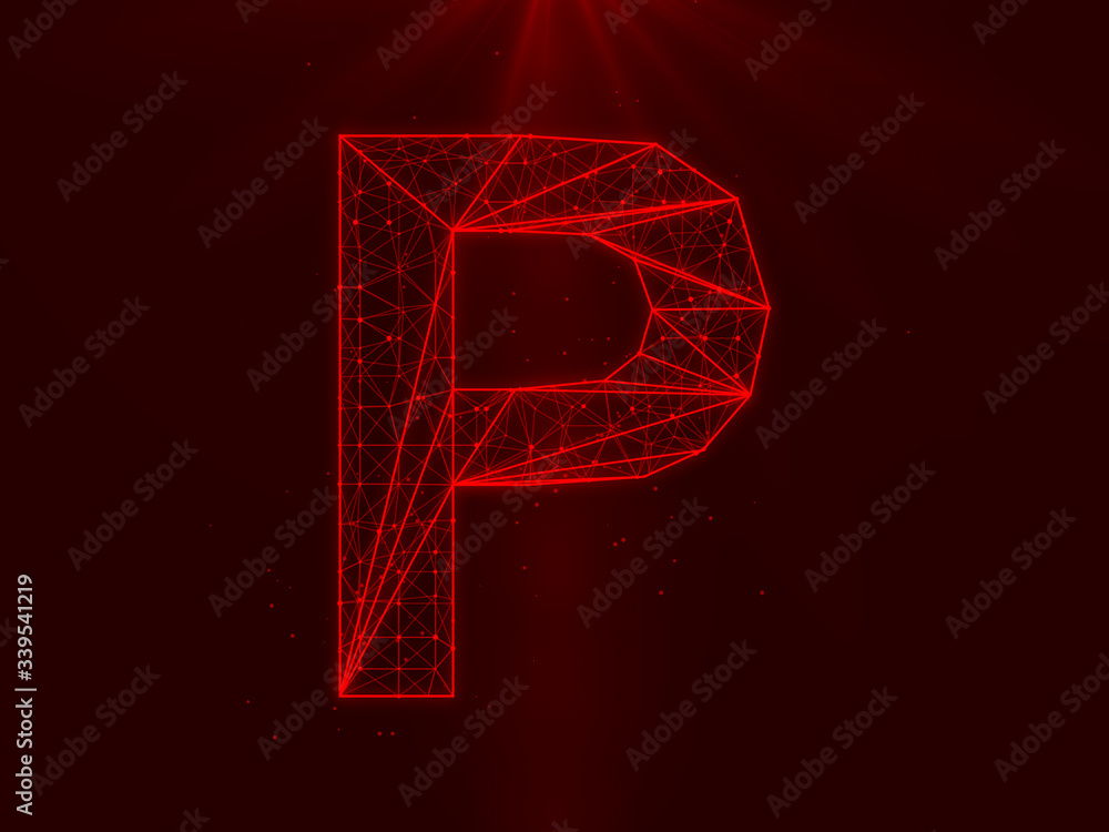 Aufkleber letter p - futuristic letter symbol polygonal wireframe connections between dots and lines and red l