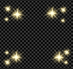 Bright glowing and shining star flares effect isolated on transparent background. Vector illustration