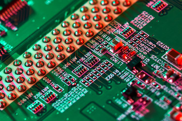 Electronic circuit board close up.