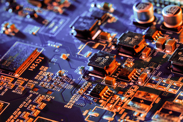 Electronic circuit board close up.
