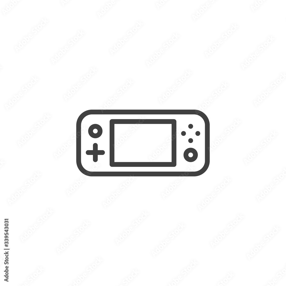 Poster handheld gamepad line icon. linear style sign for mobile concept and web design. portable game conso