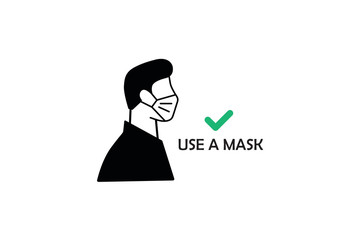 Man usa protective mask icon.Wearing protective medical mask for prevent virus covid19 and pm2.5,A man Wearing Protective Mask isolated vector illustration.