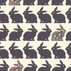 Floral Rabbits Style Vector Seamless Pattern