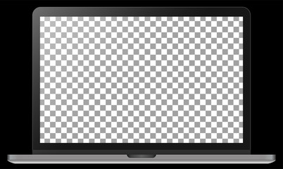Realistic modern silver metal notebook isolated on black background. Digital display mockup template. Vector illustration