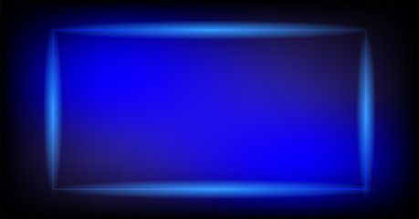 Neon sign.Rectangle glowing light banner with blank space. Electric rectangle frame on dark blue background.Neon right-angled background with flares and sparkles. Vintage vector illustration