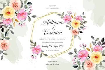wedding invitation card with floral blossom watercolor