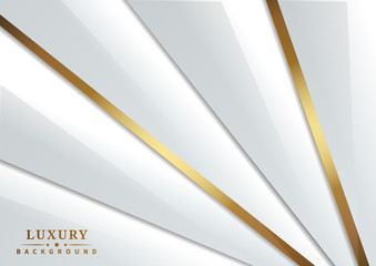 Abstract luxury white and gray triangle overlapping  layer on white background with border golden lines.