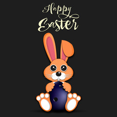 Rabbit with easter egg decorated in the form of a bowling ball