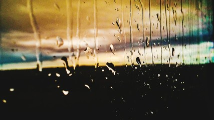 Full Frame Shot Of Wet Window During Sunrise